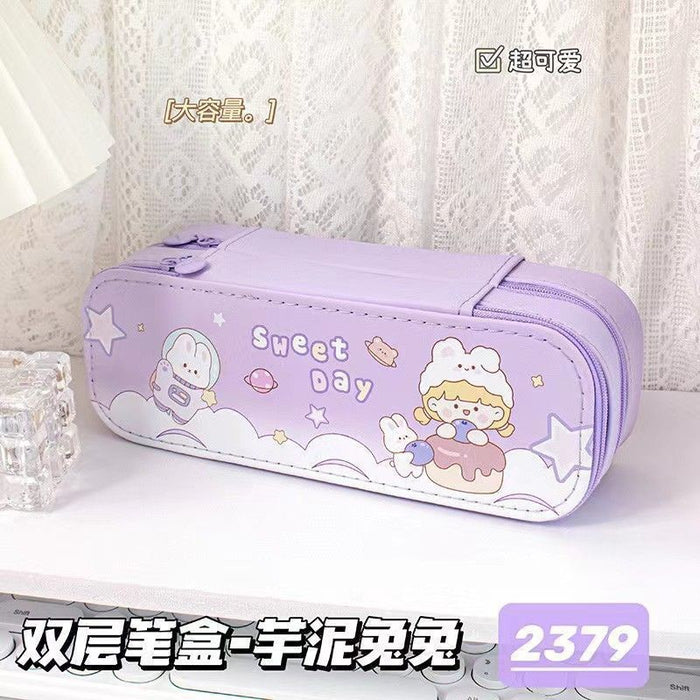 Wholesale Cute Double Layer Cloth Pencil Case Large Capacity