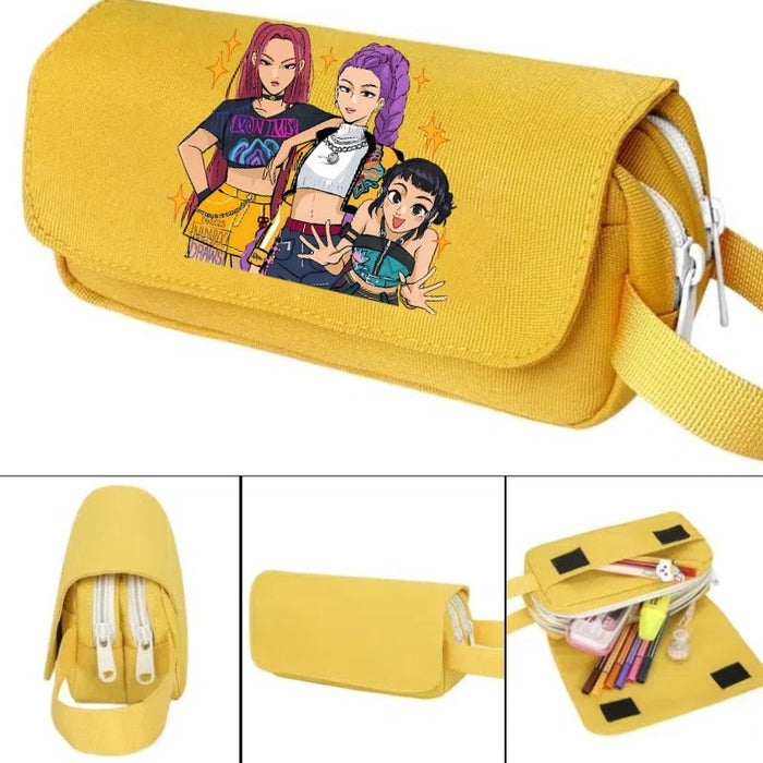 Wholesale Cartoon printed large capacity double-layer hand-held pencil case student stationery bag