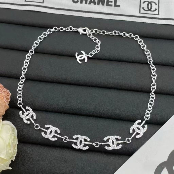 Wholesale Double C letter enamel camellia pearl long necklace