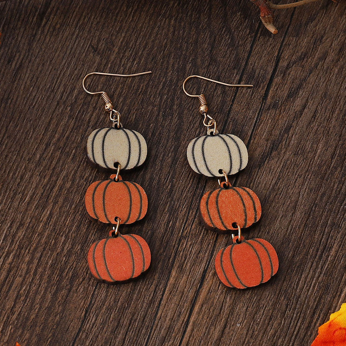 Wholesale Thanksgiving Three Color Pumpkin Triple Pendant Earrings Wooden Double-Sided Earrings Party Gift for Women