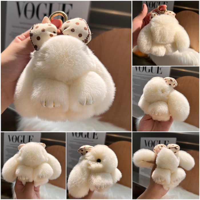 Wholesale Cute Otter Rabbit Hair Bow Car Keychain Pendant Plush Doll Book Bag Pendant