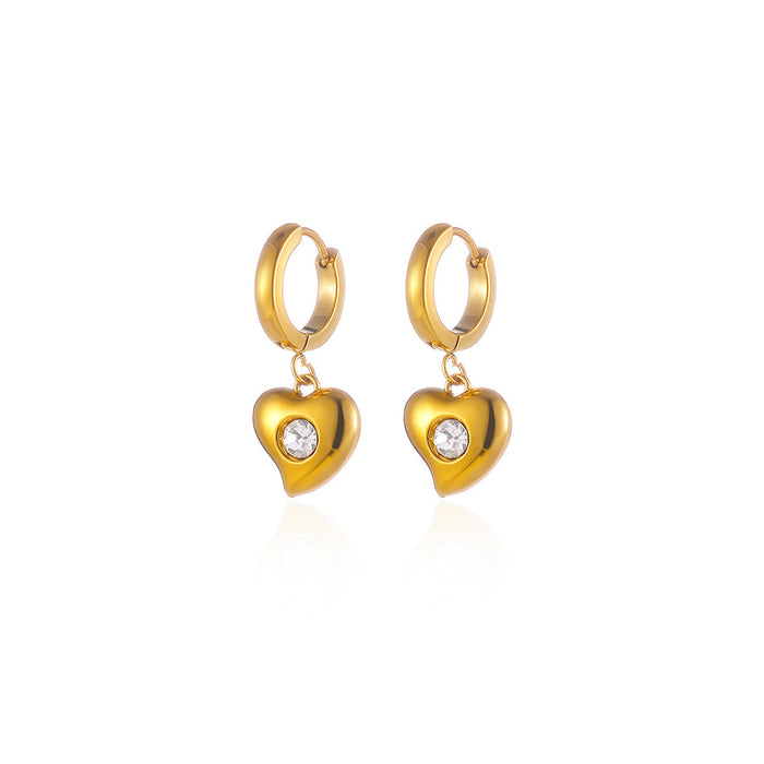 Wholesale Titanium Steel Love Earrings Peach Heart Inlaid Texture Plain Hoop Earrings