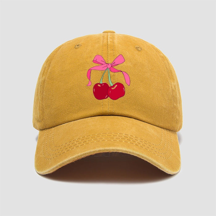 Wholesale Cherry bow baseball cap embroidered retro washed duckbill cap versatile new hat