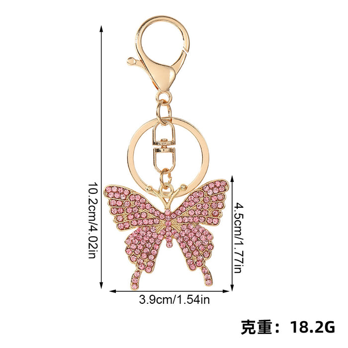 Wholesale Pink Rhinestone Butterfly Keychain Zinc Alloy Fashion Accessory MOQ≥2