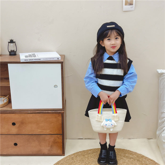 Wholesale Girls Bag Summer New Rainbow Cloud Handbag Woven Bag Large Capacity Straw Handbag