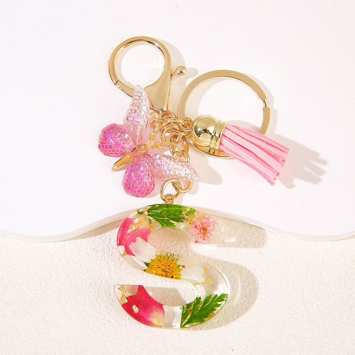Wholesale Glue Dried Flower English 26 Letter Keychain Daisy Petal Letter Keychain  Pendant
