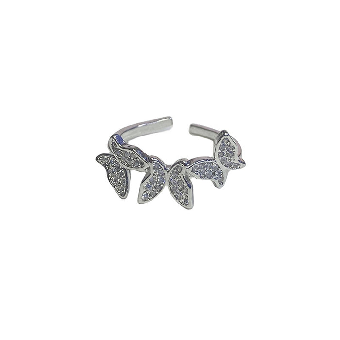 Wholesale New butterfly three-dimensional fashionable light luxury sparkling diamond open ring with niche design and high-end feel