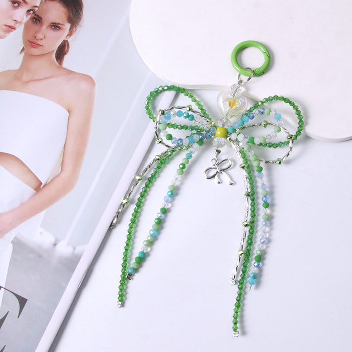 Wholesale crystal alloy bow bag pendant fashion mobile phone chain handmade beaded keychain