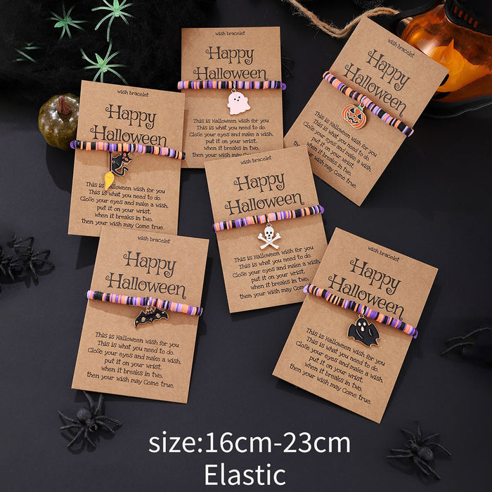 Wholesale  ghost pumpkin skull pendant polymer clay blessing card elastic adjustable bracelet