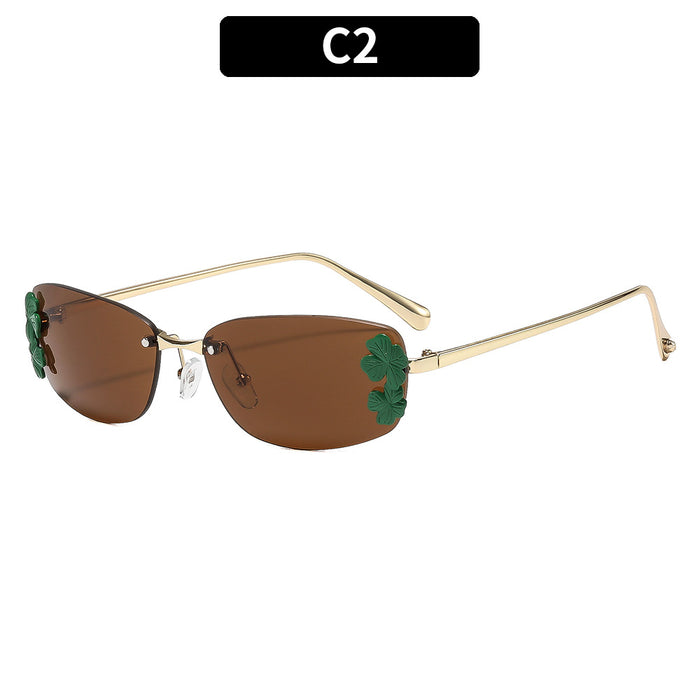 Wholesale Rimless Square Metal Leaf Decoration Sunglasses Fashion Accessory Gift for Women
