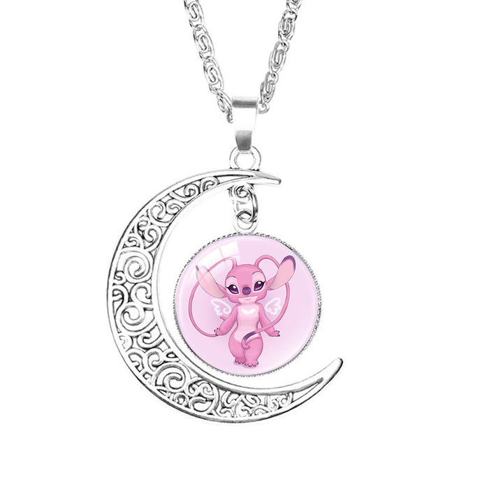 Wholesale Glass Cartoon Pattern Time Gem Moon Necklace JDC-NE-NH006