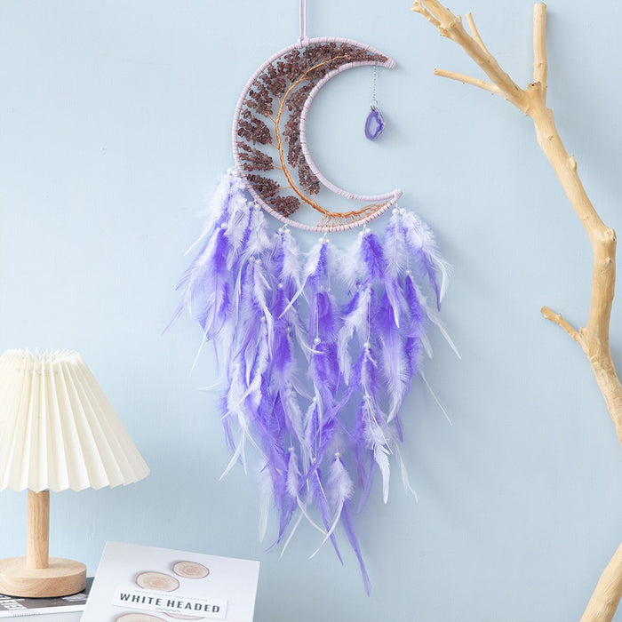 Wholesale Feather Dreamcatcher Wall Hanging with Tree of Life Design and Natural Stone Accents