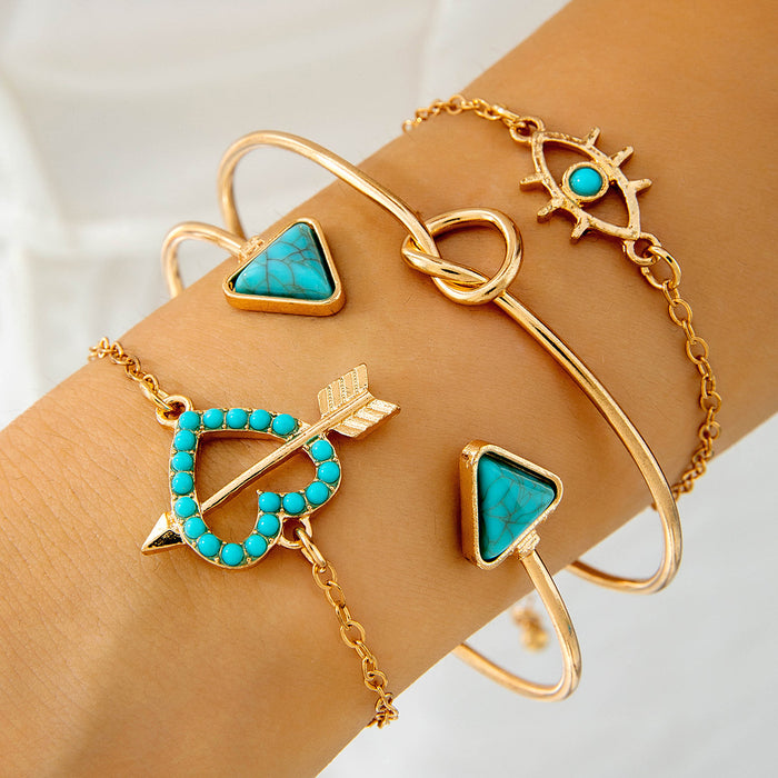 Wholesale Women S Silver Boho Turquoise Leaf Bow Bracelet Jewelry Accessory Gift