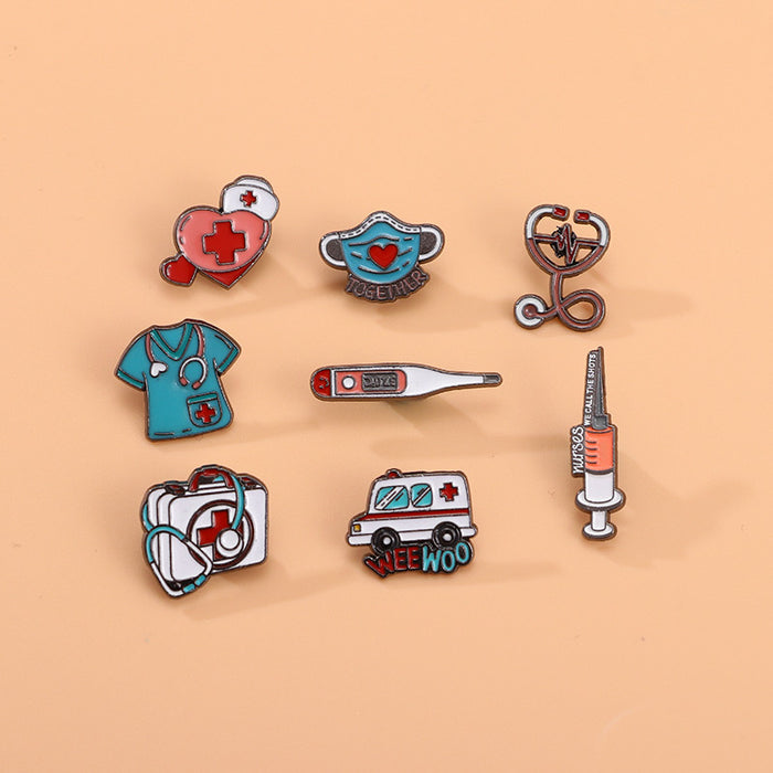 Wholesale Medical supplies series cartoon brooch ambulance syringe stethoscope shape metal badge