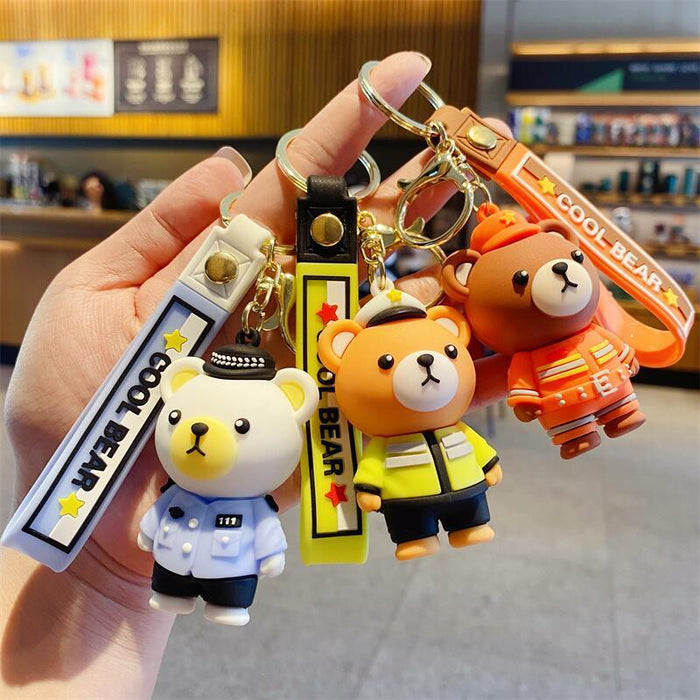 Wholesale Creative Cartoon Resin Police Bear Doll Keychain JDC-KC-XingLao008