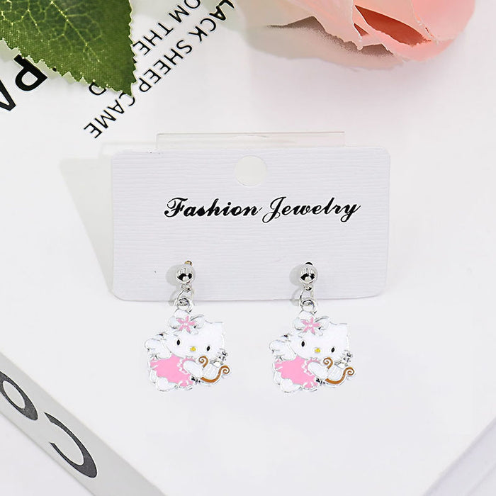 Wholesale Cute Cartoon Cat Short Earrings Metal Electroplated Fashion Jewelry Accessory for Women