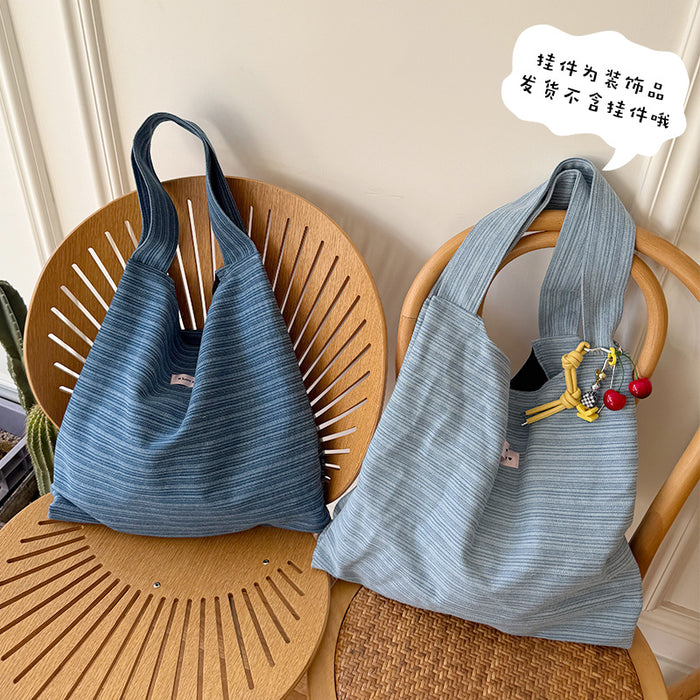 Wholesale Striped denim shoulder bag, commuting portable shopping bag