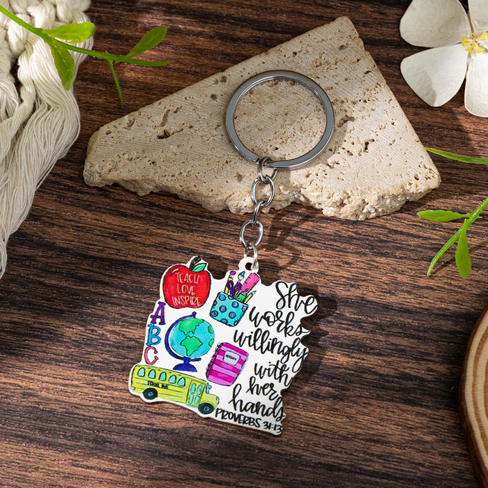 Wholesale Campus-themed wooden pencil pendant cute keychain