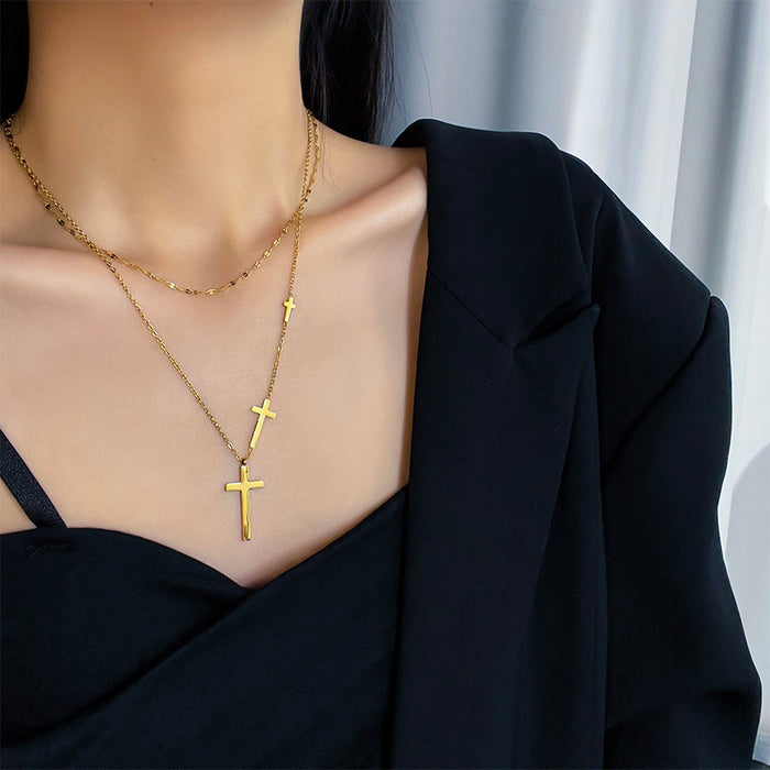 Wholesale Titanium Steel Cross Double Layer Necklace JDC-NE-YaS002