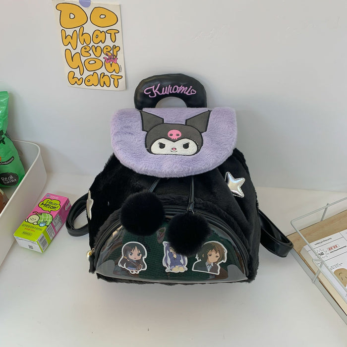 Wholesale Cute plush flip backpack with large capacity, cute backpack, cartoon casual backpack