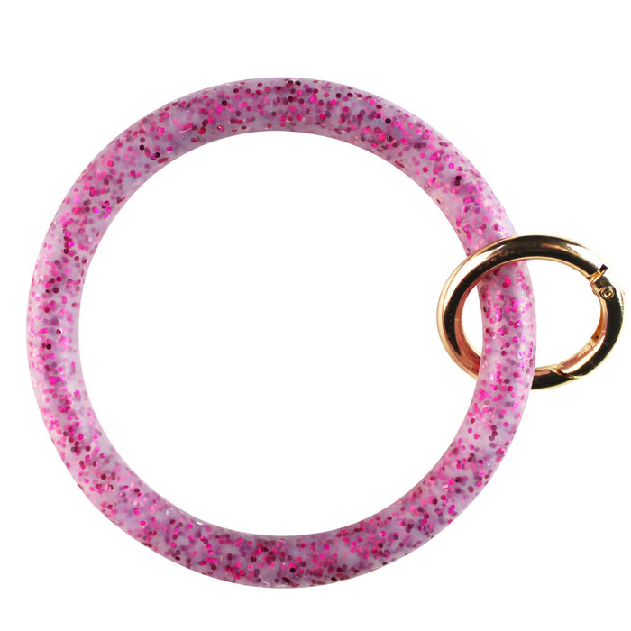 Wholesale glitter sequins gold powder silicone bracelet car keychain creative circle key ring