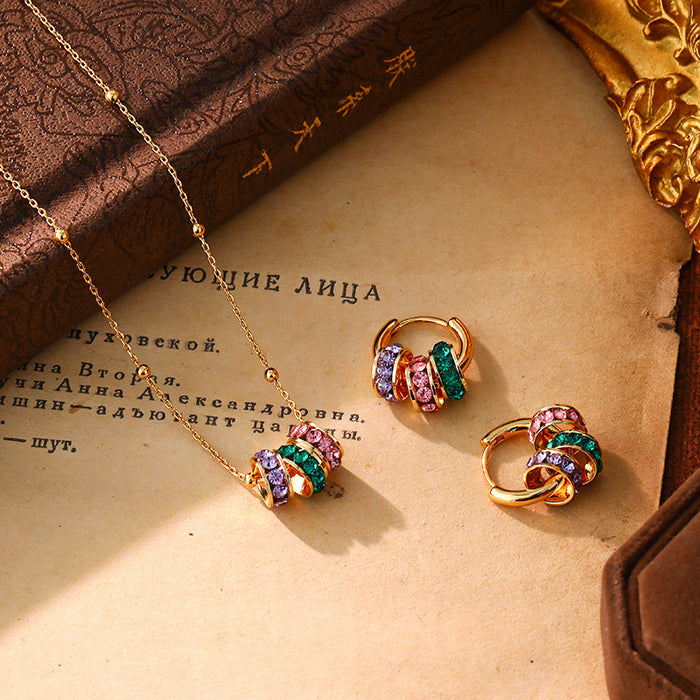 Wholesale Colorful zircon hoop earrings for women,  simple three-color necklace,  elegant earrings