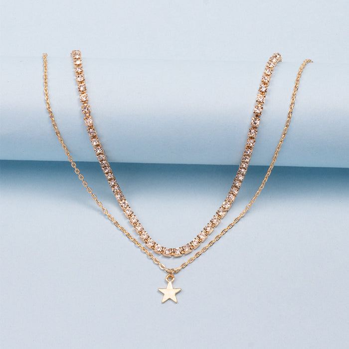 Wholesale Versatile jewelry, star studded diamond pendant, rhinestone claw chain, collarbone chain, multi-layer necklace