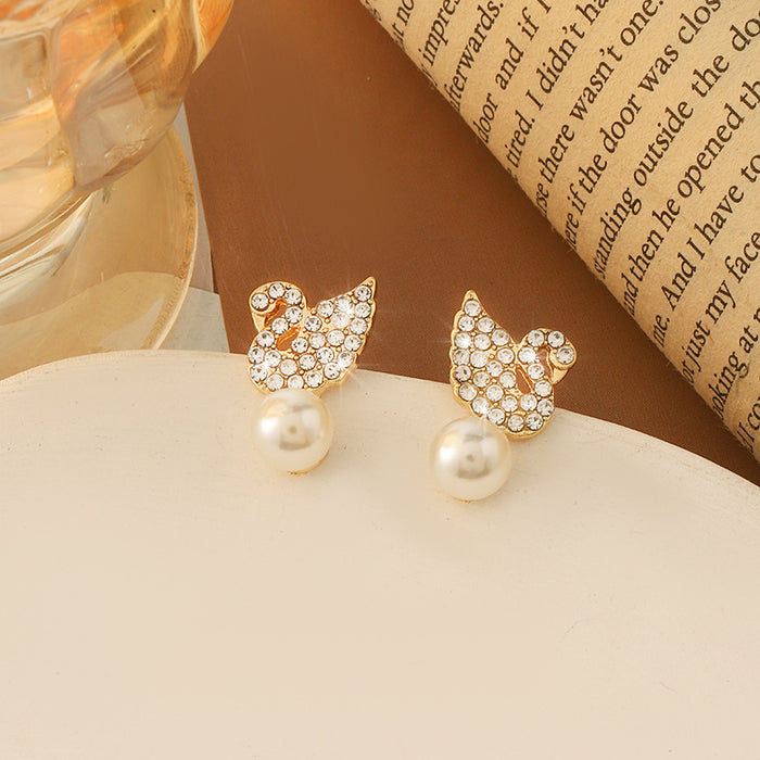 Wholesale Alloy Swan Diamond Pearl Earrings JDC-ES-MYY012