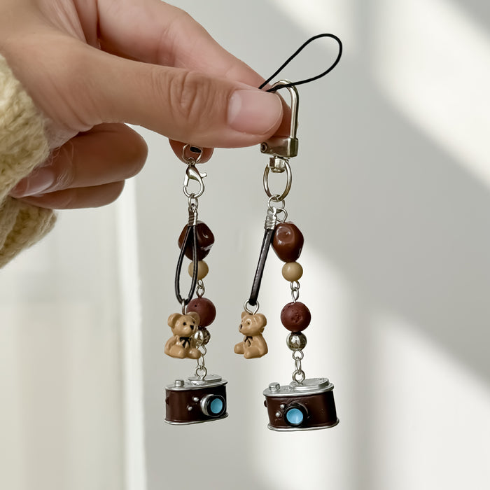 Wholesale camera beaded mobile phone chain bag hanging key chain bear hanging chain