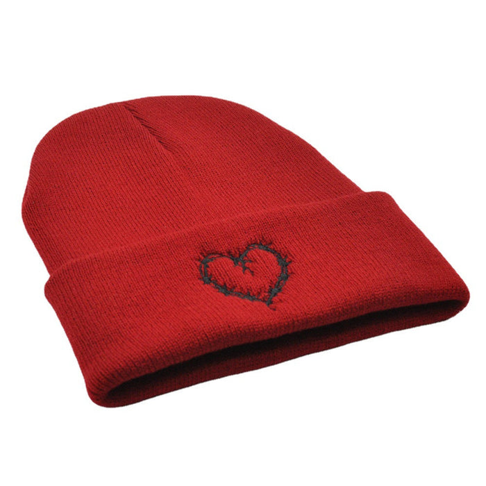 Wholesale Hat Wool Heart Embroidered Warm Knitted Hat JDC-FH-PNi010