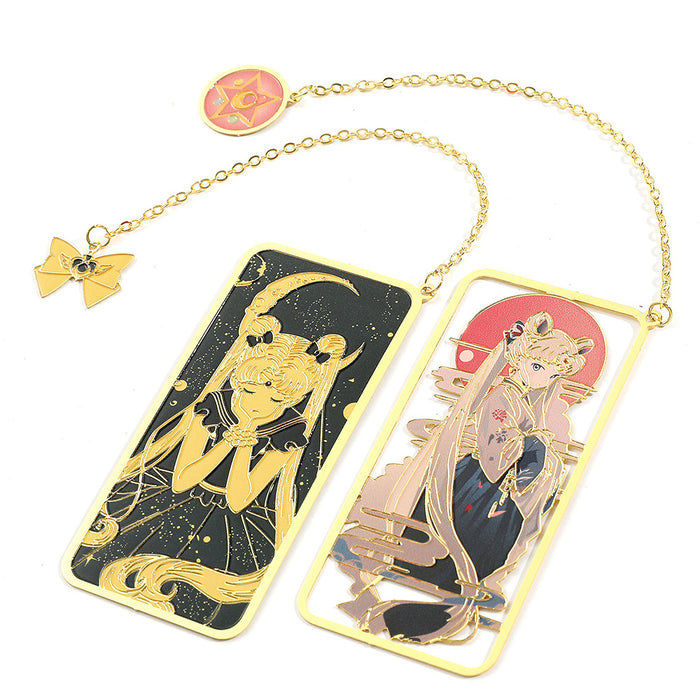 Wholesale Colorful anime pattern hollow metal bookmark