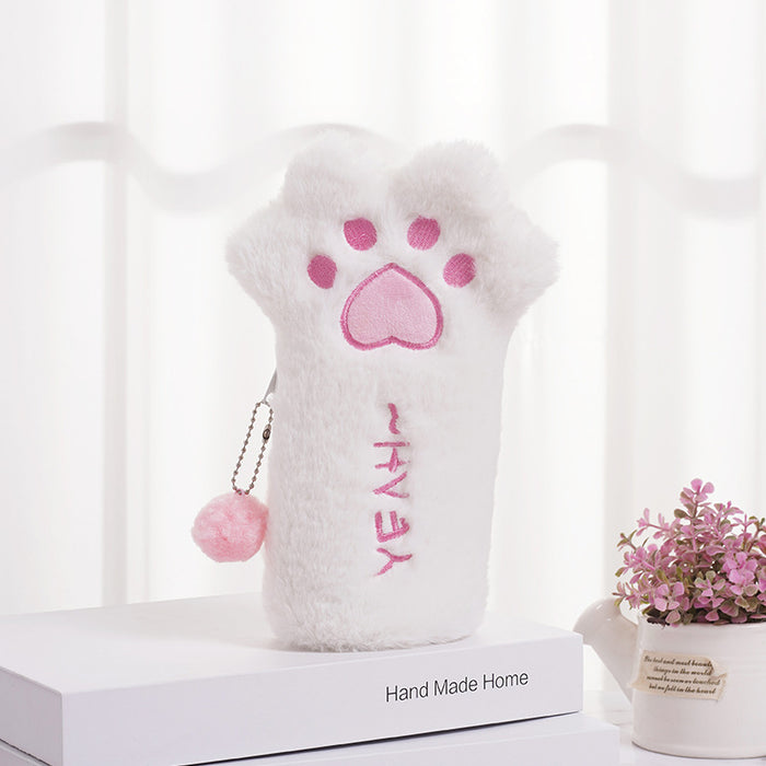 Wholesale Cartoon Cute Plush Pencil Case Cat Paw Large Capacity