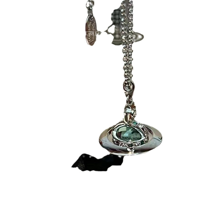 Wholesale Medium sized large mint green orb three-dimensional planet necklace Saturn versatile collarbone chain