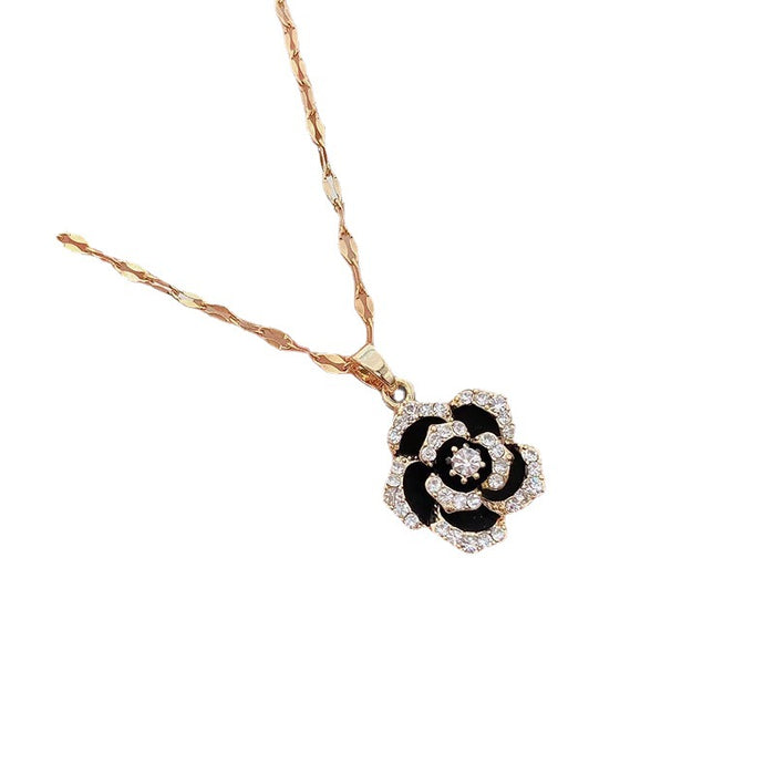 Wholesale Diamond Inlaid Camellia Flower Titanium Steel Necklace (F) JDC-NE-Wuyu001