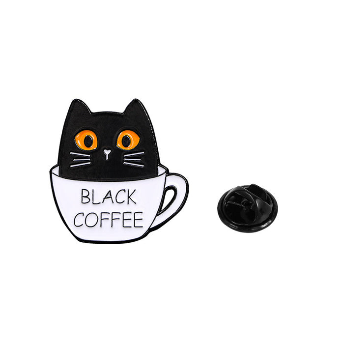 Wholesale Coffee Cat Brooch Backpack Badge Clothing Accessories