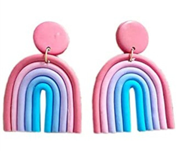 Wholesale U-shaped Rainbow Color Polymer Clay Earrings JDC-ES-TengC002