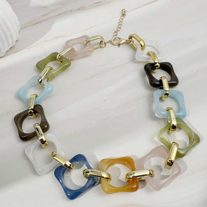 Wholesale Colorful Acrylic Patchwork Necklace Summer Dopamine Style Fashion Accessory MOQ≥5