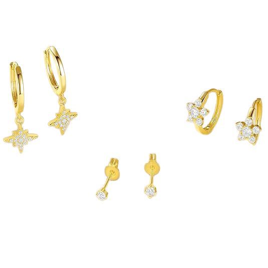 Wholesale Fashionable zircon inlaid earrings, light luxury, simple octagonal star geometric diamond inlaid pendant earrings, versatile