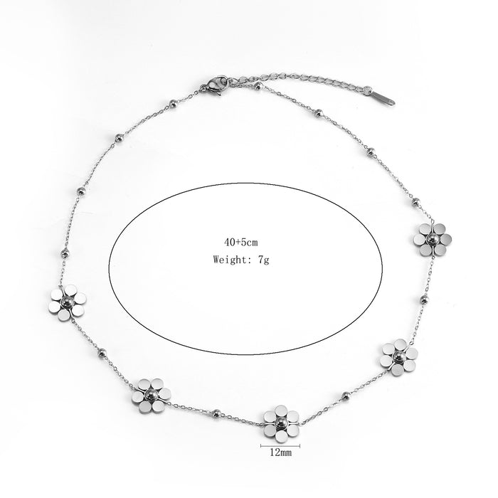 Wholesale Fashion temperament stainless steel floral daisy necklace with 6 petals and round bead chain color preservation wholesale