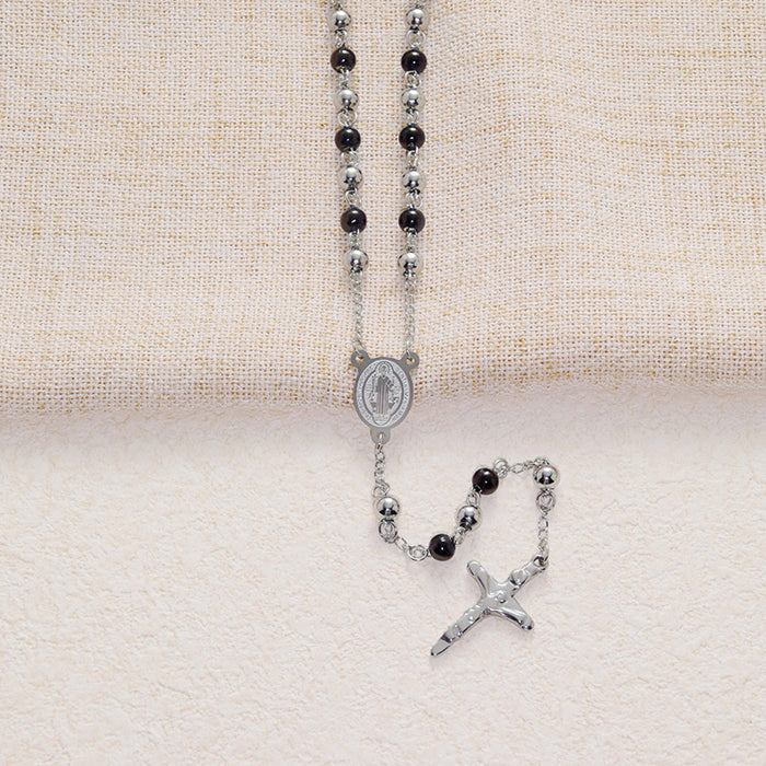 Wholesale Round bead chain titanium steel cross stainless steel 6mm pendant high-end necklace accessory