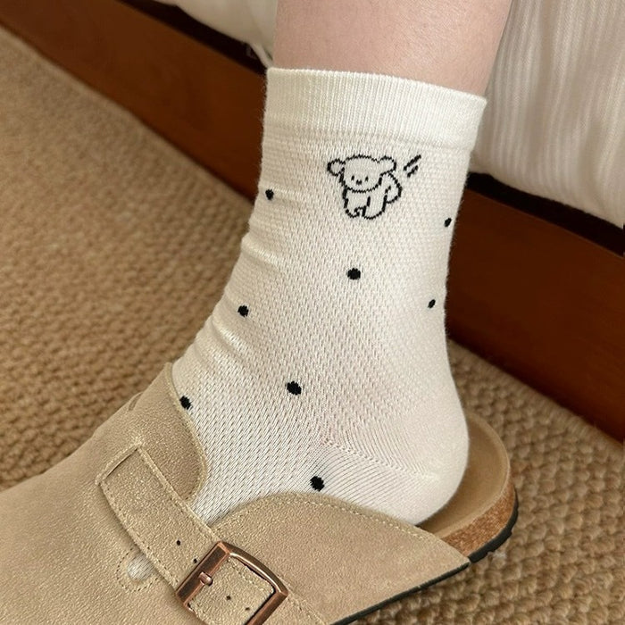 Wholesale White socks, mid length socks, pure cotton, cute mesh, breathable, stacked long socks