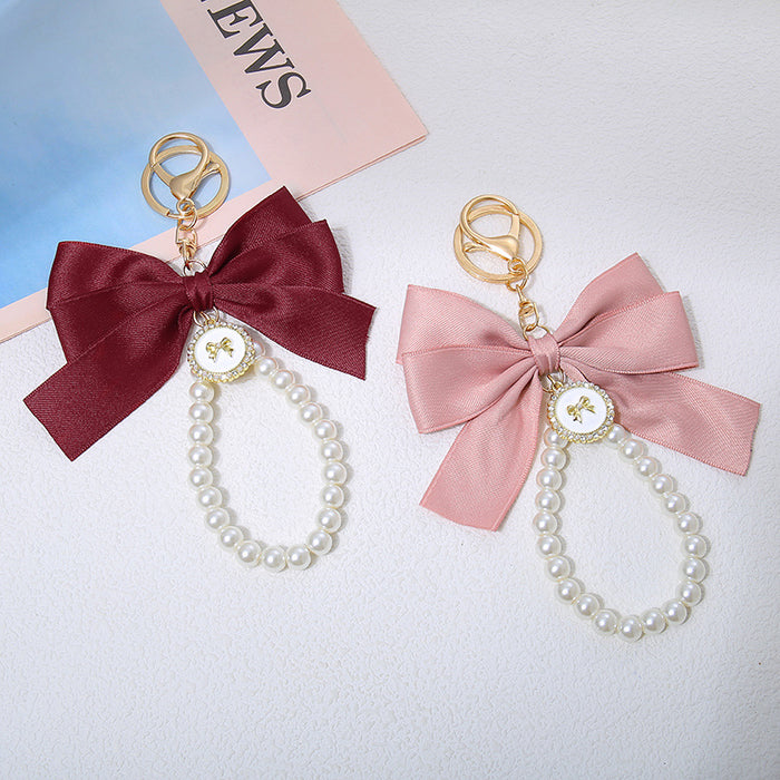 Wholesale Large Pearl Bow Keychain Pendant Ribbon Cloth Accessories Headset Bag Decoration