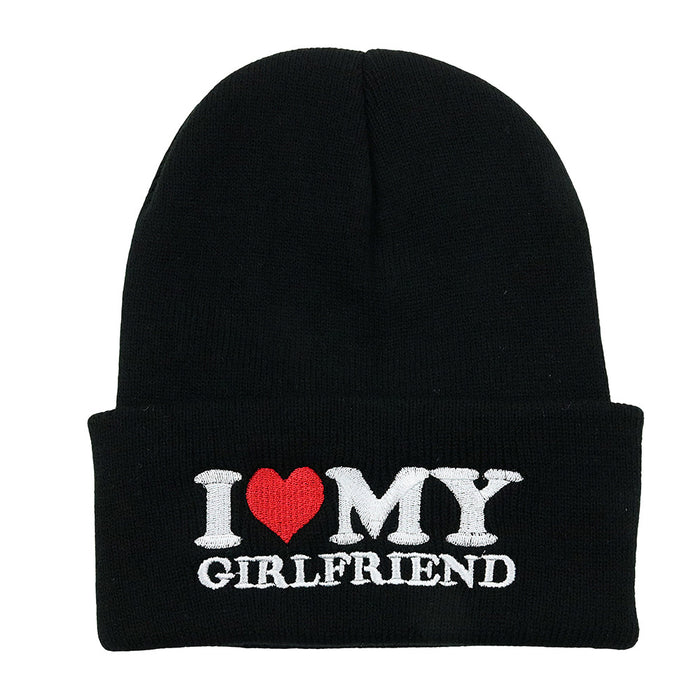 Wholesale Valentine's Day Gift I Love My Girlfriend Embroidery Acrylic Wool Knitted Hat JDC-FH-HaiPu010