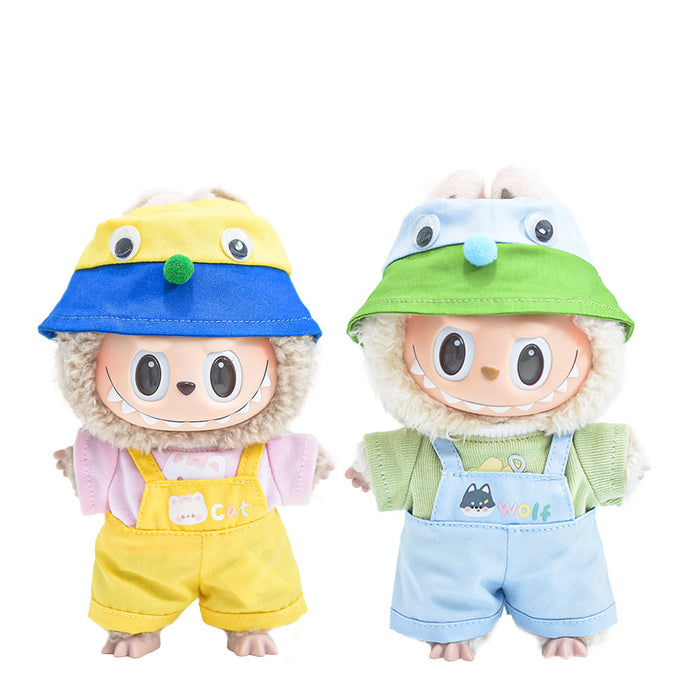 Wholesale Doll Clothes Sitting Party Dress-Up Overalls Fisherman Hat Set