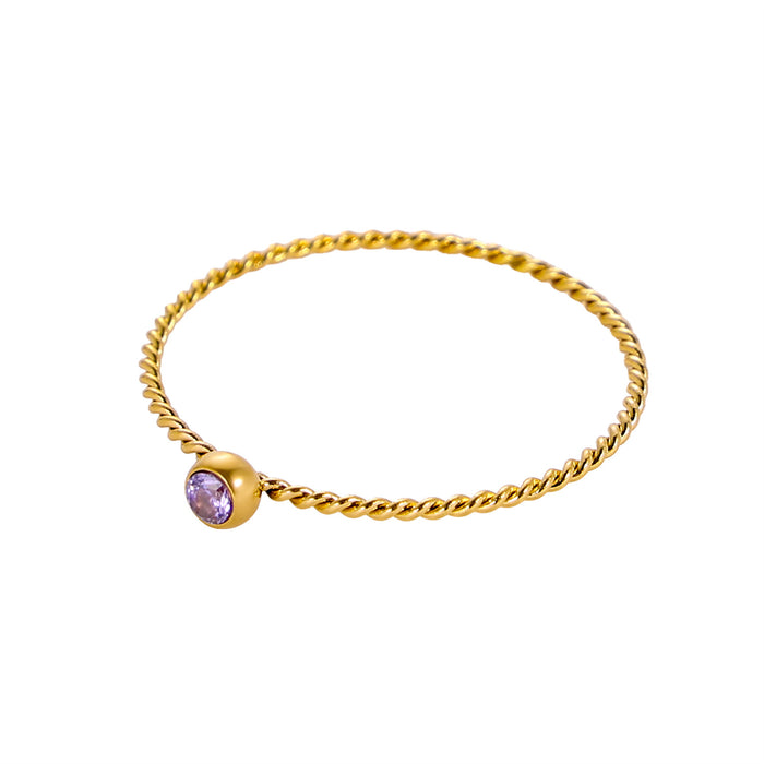 Wholesale Twisted ring with zircon ring stainless steel gold-plated birthstone twisted tail ring