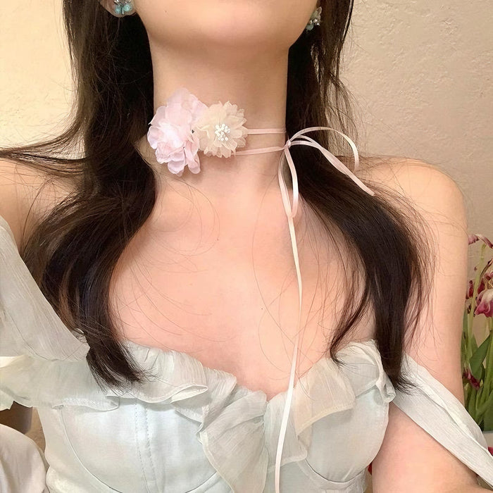 Wholesale Chiffon flower neckband necklace collarbone chain accessory