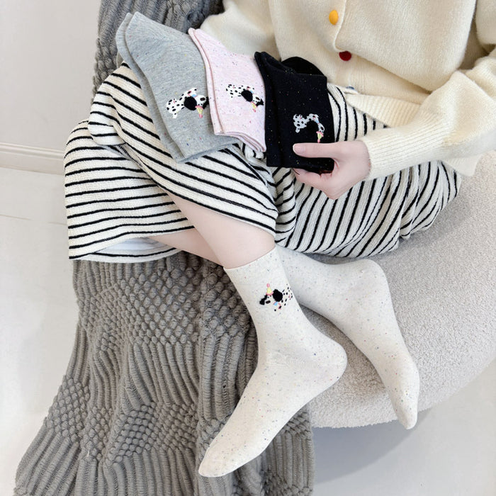 Wholesale Sock Children's Dotted Yarn Cute Cartoon Embroidery Middle Tube Pile Sock Cotton