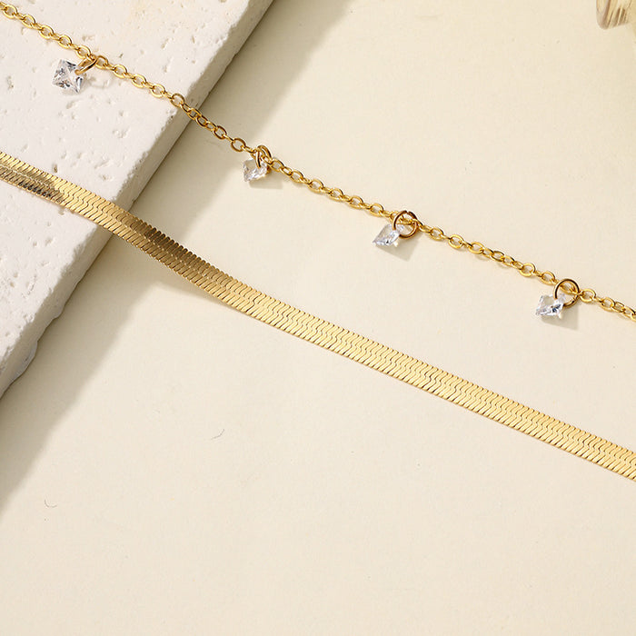 Wholesale New style of jewelry, simple diamond inlaid pendant, niche, thick chain, stacked necklace