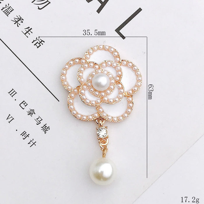 Wholesale Pearl Camellia pendant diy jewelry accessories alloy flower mobile phone shell decorative materials