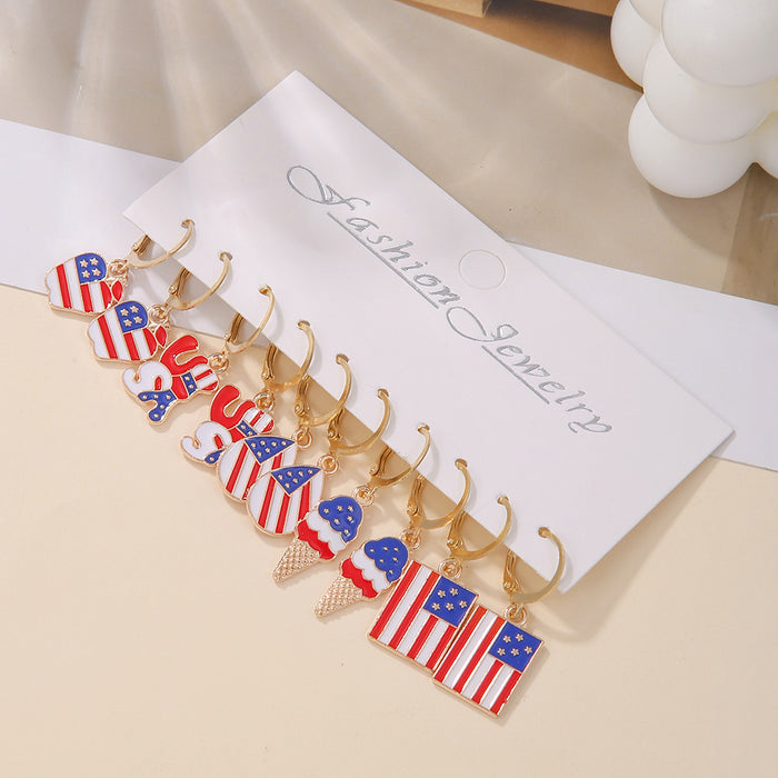 Wholesale American Independence Day Red and White Oil Drops Alloy Earrings Combination Set JDC-ES-ShiY002